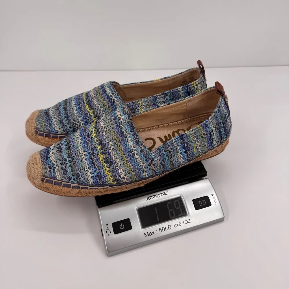 Sam Edelman Women's 9.5M Khloe Blue Multi Woven Raffia Espadrille Flats‎ Shoes